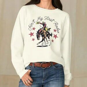 NEW Retro Brand Ain’t My First Rodeo Graphic Sweatshirt L 100% Cotton Ivory $95